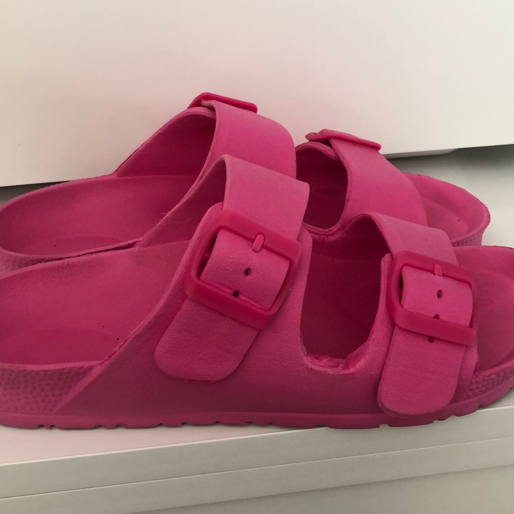 Raspberry pink off brand Birkenstock slide sandals